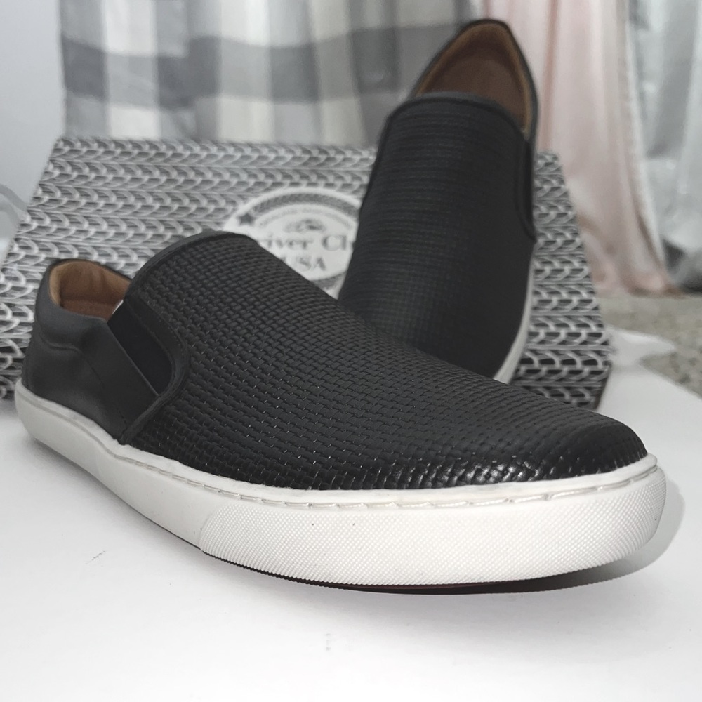 Driver Club USA 100% Leather Maui Slip On Sneakers Black-Blue NEW